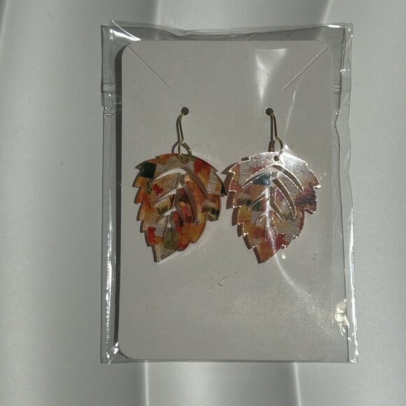 NEW Handmade Colorful Acrylic Leaf Dangle Earrings Autumn Print Lightweight Fall - Picture 5 of 5